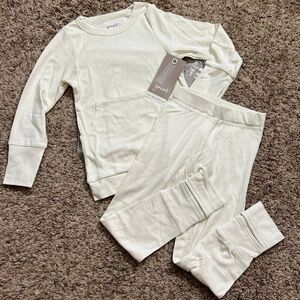 NWT Goumi Kids Cloud Loungewear SZ 4T Joggers Bamboo Pajamas White Long Sleeve